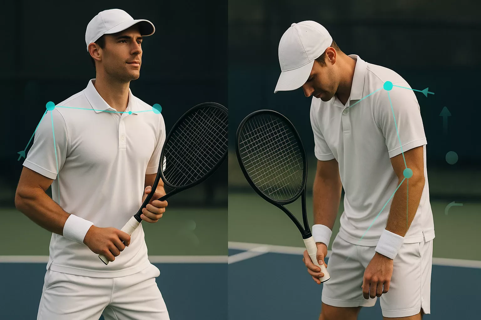Analisi del linguaggio del corpo di un tennista che mostra diversi stati emotivi durante la partita