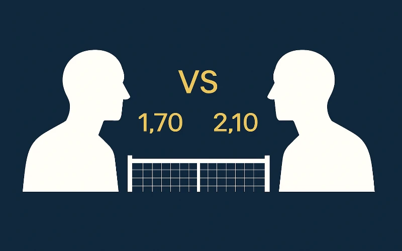 Visualizzazione del mercato testa a testa nelle scommesse tennis con quote 1.70 vs 2.10