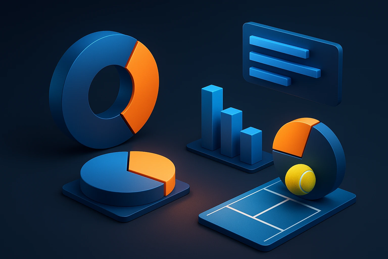 Dashboard digitale con grafici e statistiche per analisi delle scommesse sul tennis